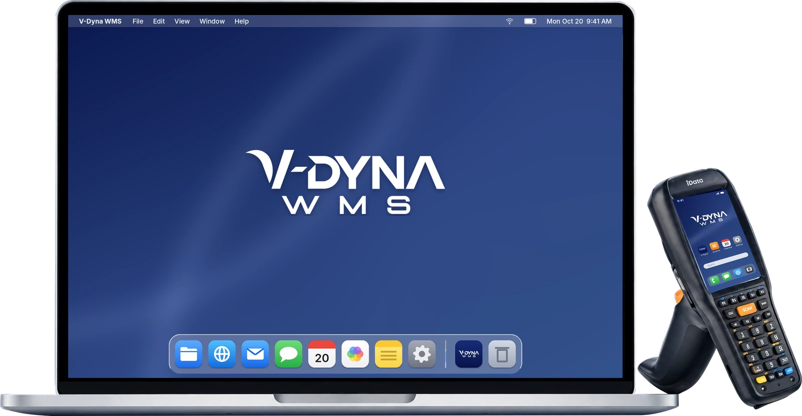 V-Dyna WMS on a laptop and an iDATA handheld scanner
